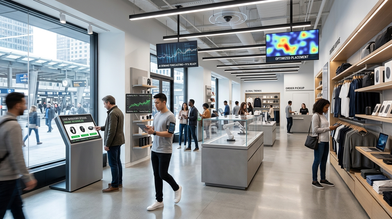 Retail supermarket aisle with inventory gaps on shelves &mdash; representing the stockout crisis that costs global retailers billions annually despite excess inventory held elsewhere